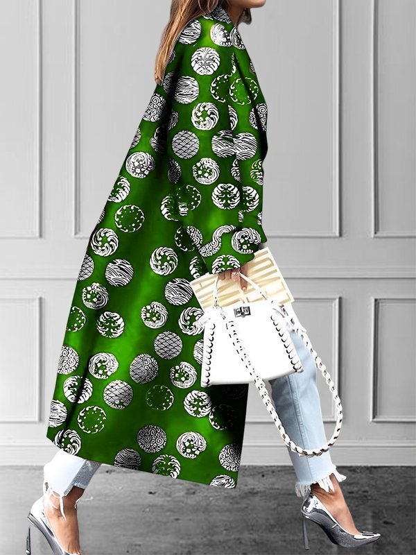 Long Sleeves Loose Pockets Printed Split-Joint Notched Collar Outerwear