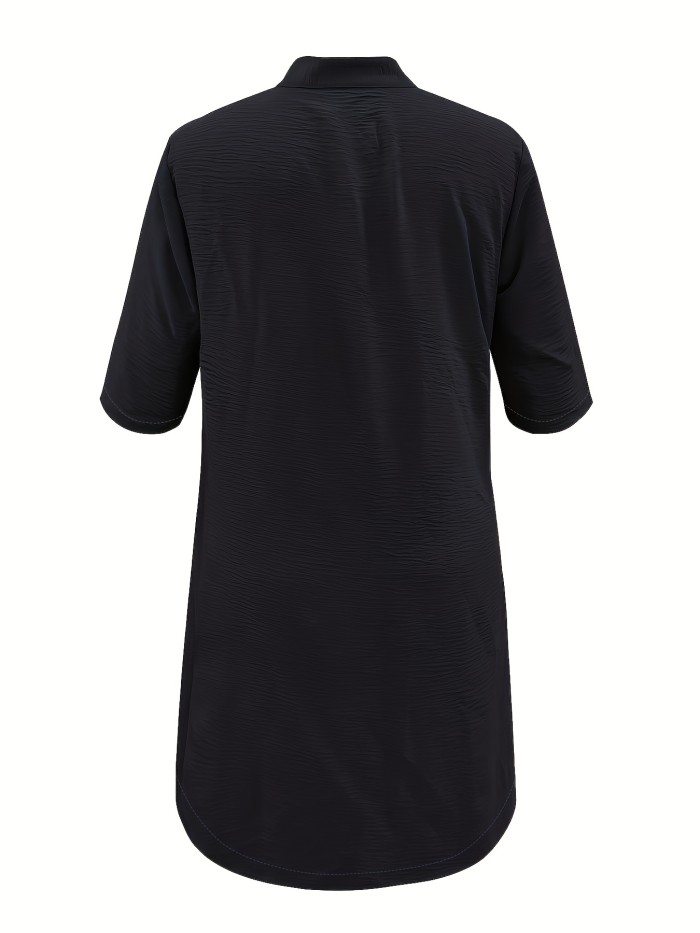 Button Front Half Sleeve Dress, Casual Solid Simple Midi Dress, Women's Clothing