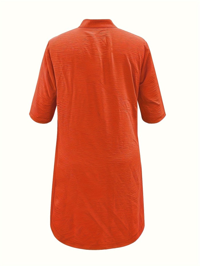 Button Front Half Sleeve Dress, Casual Solid Simple Midi Dress, Women's Clothing