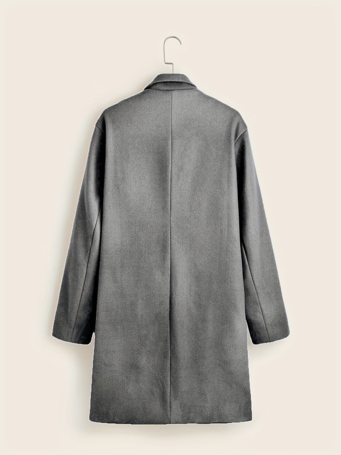 Men's Trendy Retro Solid Long Sleeve Coat Windbreaker Lapel Long Overcoat For Autumn Winter
