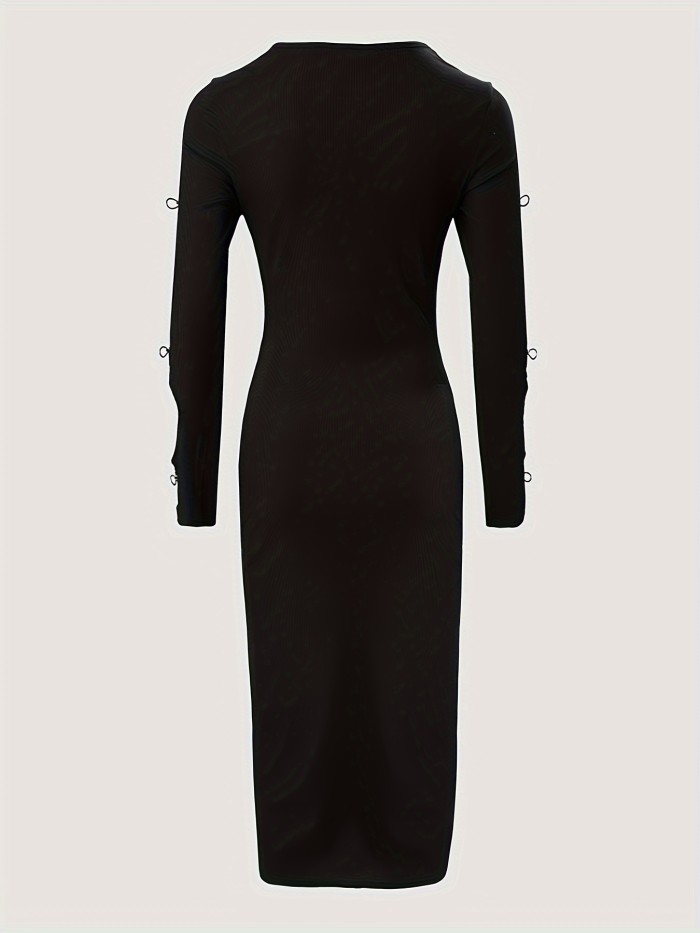 Stunning Long Sleeve Midi Bodycon Dress - Elegant Cut-Out Design, Solid Color, Womens Clothing for Special Occasions - Perfect for Formal Events and Party Wear