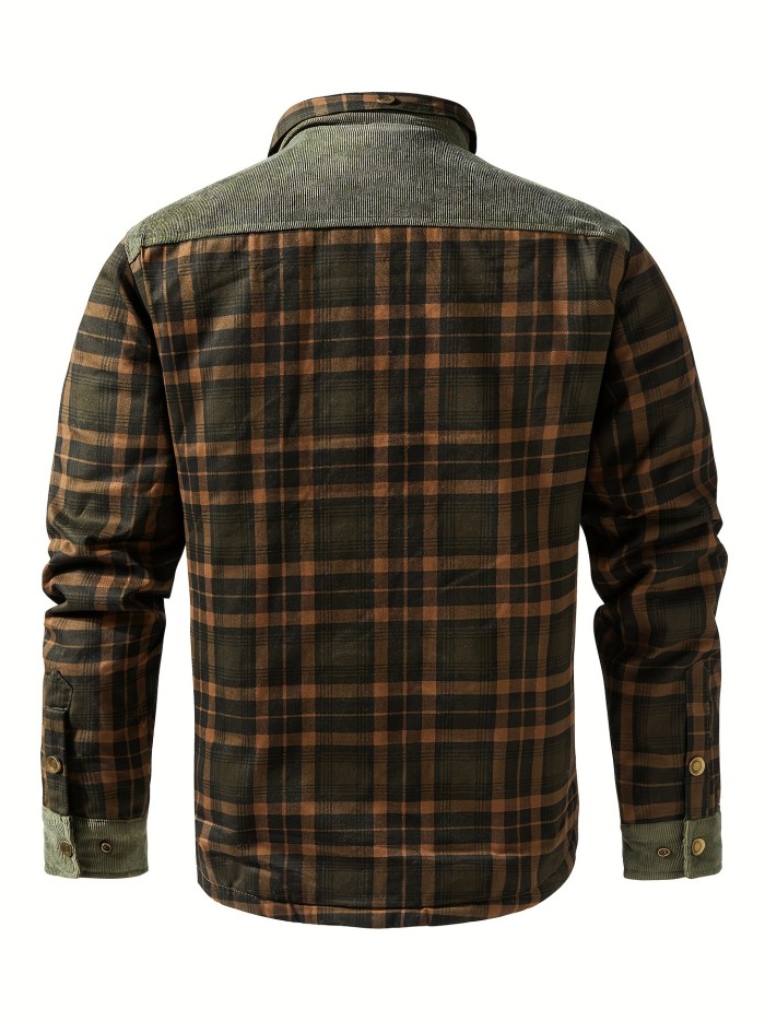 Men's Casual Retro Plaid Fleece Lined Shirt Coat For Fall Winter