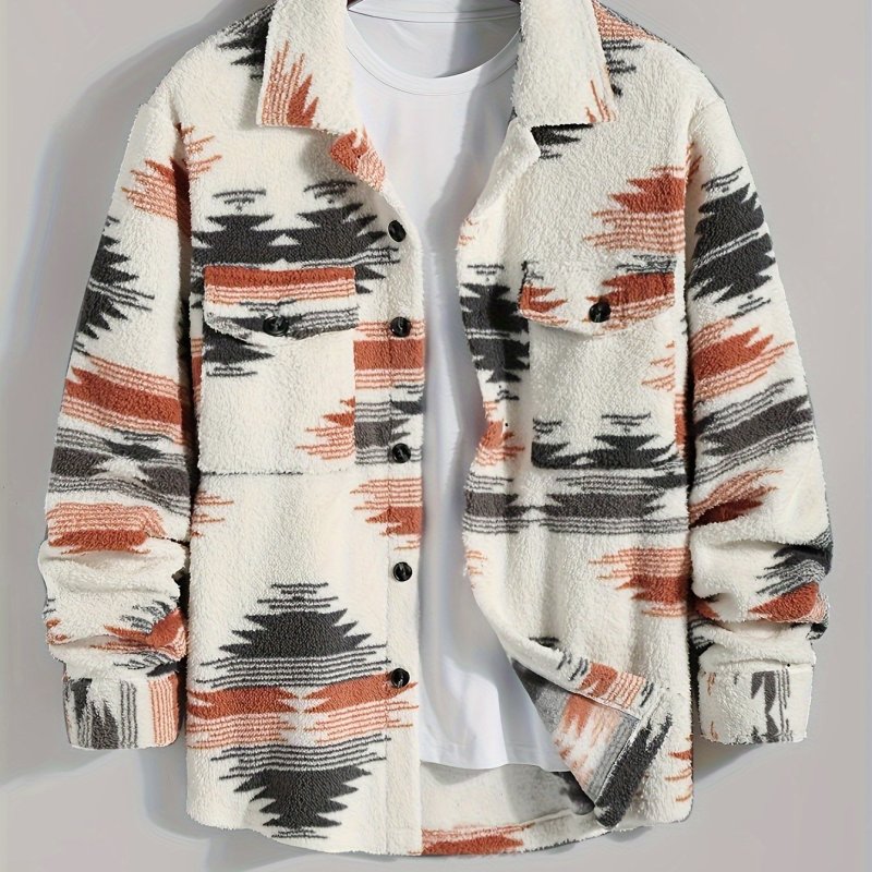 Men's Bohemian Button Plush Jacket, Fall And Winter Fashion Warm Furry Jacket