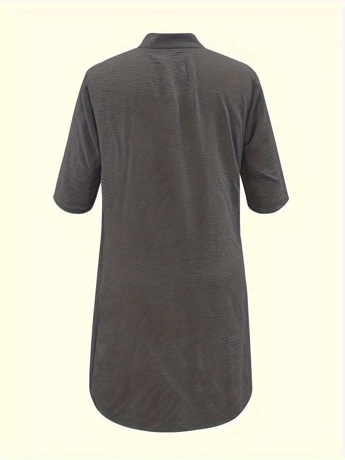 Button Front Half Sleeve Dress, Casual Solid Simple Midi Dress, Women's Clothing