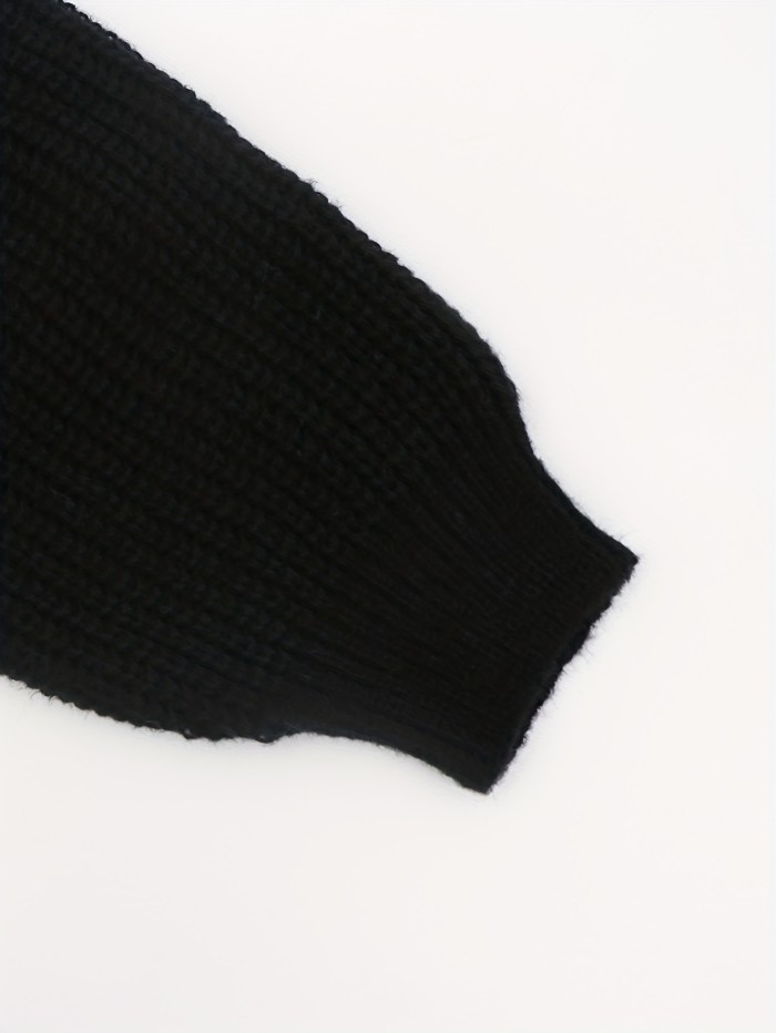 Plus Size Casual Sweater, Women's Plus Solid Lantern Sleeve Cold Shoulder Jumper