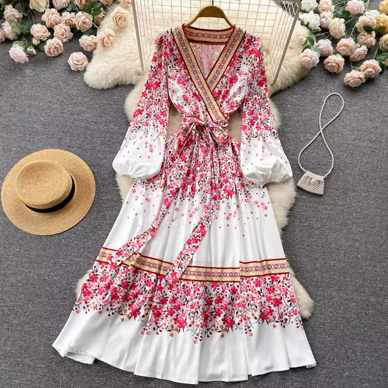 Women's Fashion Long Sleeve Printed Bohemian Elegant Dress