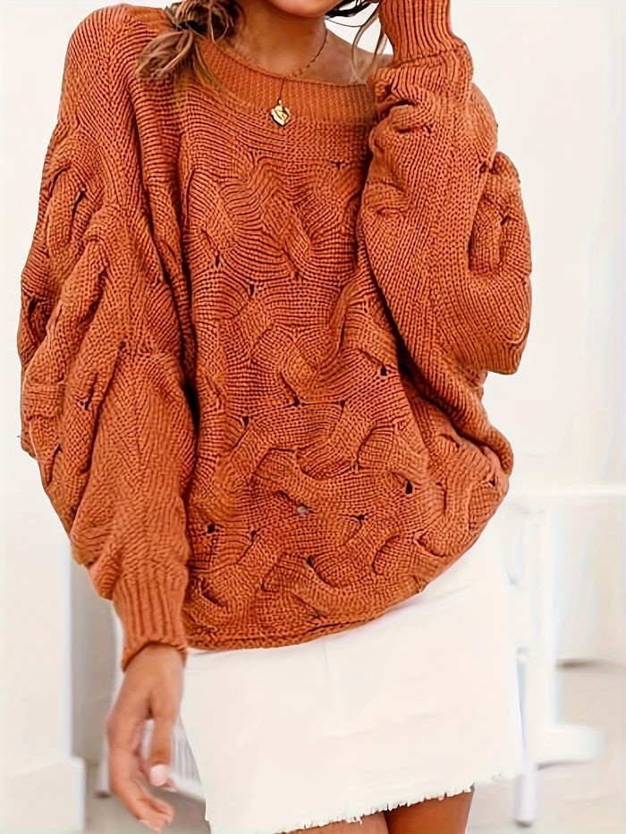 Solid Off Shoulder Pullover Sweater, Casual Lantern Sleeve Sweater For Fall & Winter, Women's Clothing