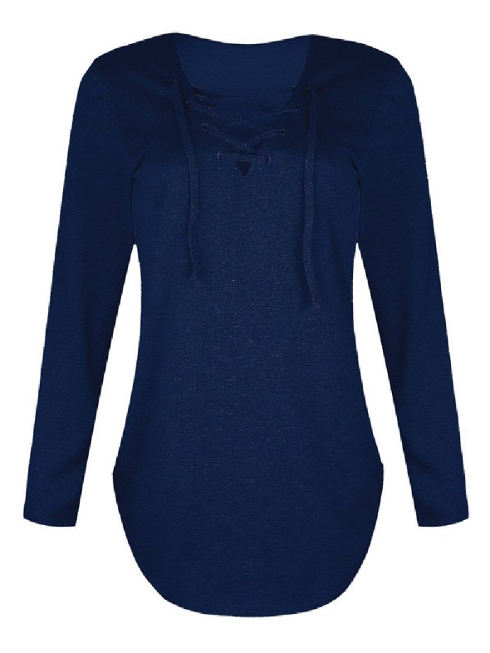Autumn/Winternew Style Solid Color V-Neck Strapped Loose Top