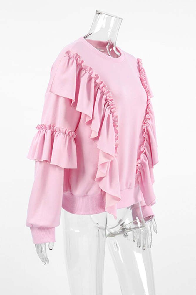 Casual Daily Ruffle O Neck Hoodies