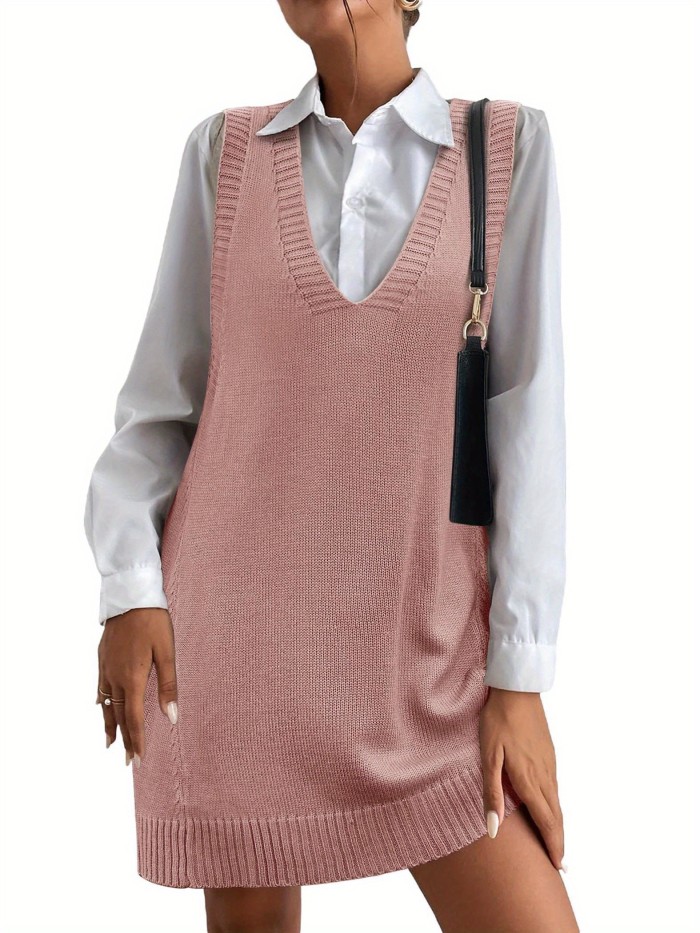 2024 Women's Oversized Sleeveless V-Neck Ribbed Knit Sweater Vest with Pockets