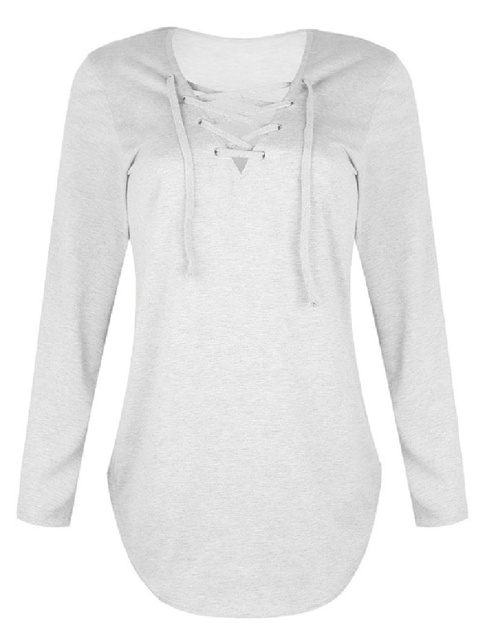 Autumn/Winternew Style Solid Color V-Neck Strapped Loose Top