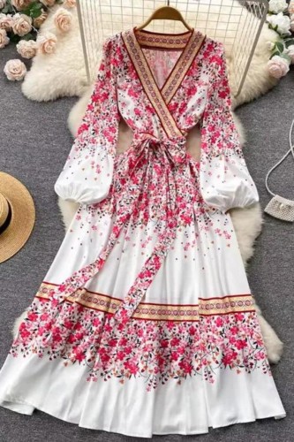 Women's Fashion Long Sleeve Printed Bohemian Elegant Dress
