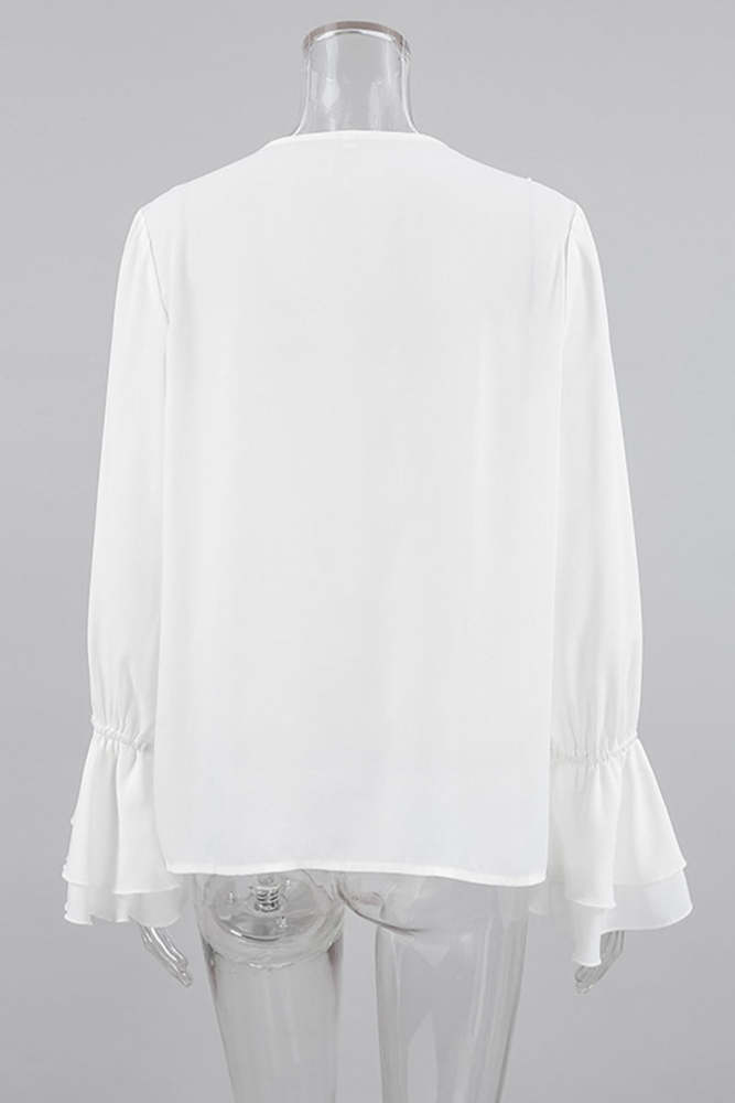 Elegant Solid Color Ruffle V Neck Blouses