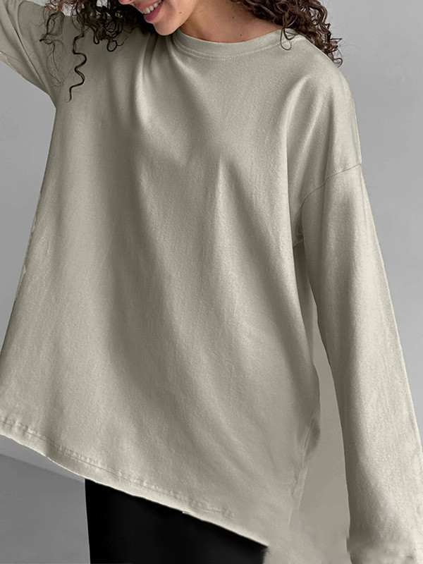 Solid Color Long-Sleeved Baggy Top