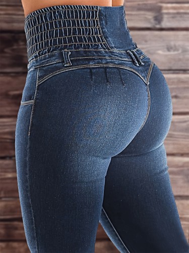 Stretchy High-Waist High-Rise Jeans for Women - Comfortable Spandex Blend, Cotton and Polyester Fabric, Multiple Pockets, Sensual Design, Machine Washable, YIWEIDI Brand, Easy Care and Versatile Style