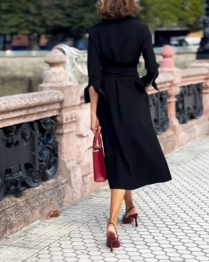 Commuter Solid Color Lapel Shirt Dress