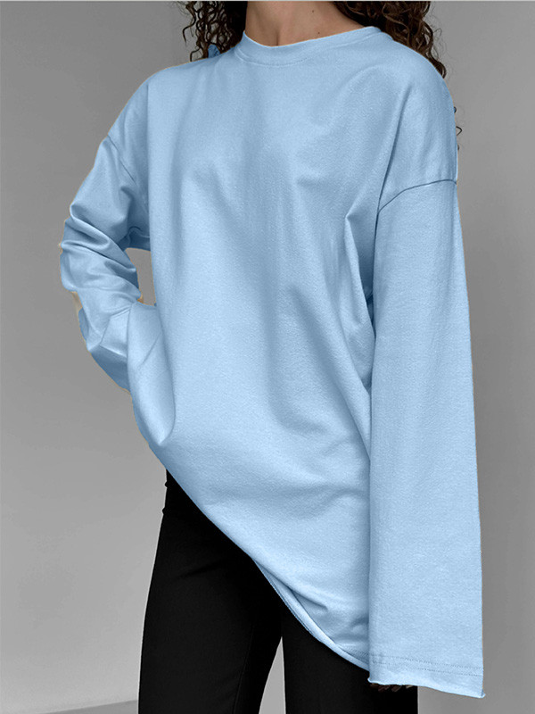 Solid Color Long-Sleeved Baggy Top