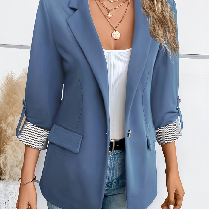 Stylish Notched Collar Long Sleeve Blazer - Elegant Office Wear with Button Front, Classic Fit, and Versatile Design for Women - Perfect for Work, Business, and Formal Events