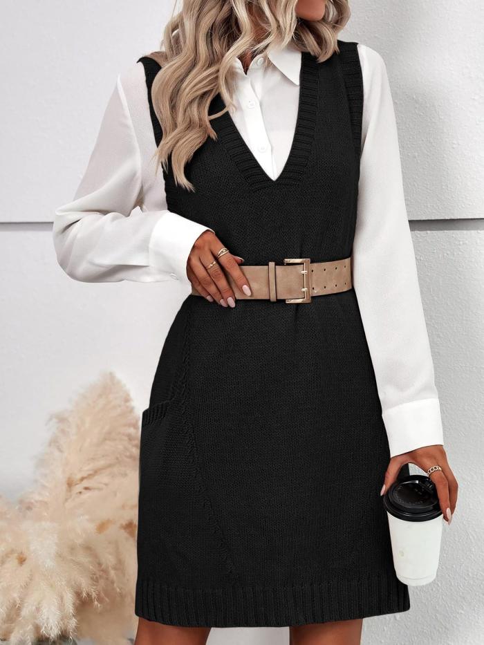 2024 Women's Oversized Sleeveless V-Neck Ribbed Knit Sweater Vest with Pockets
