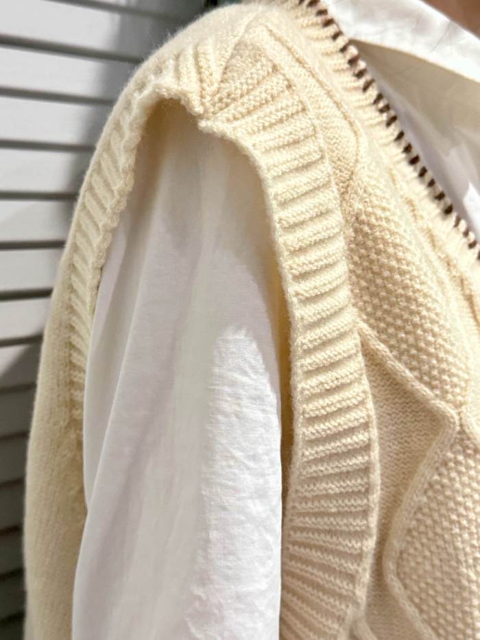 Embroidered Color Block Ribbed Vest, Casual V Neck Button Front Dual Pockets Sweater Vest, Women's Clothing