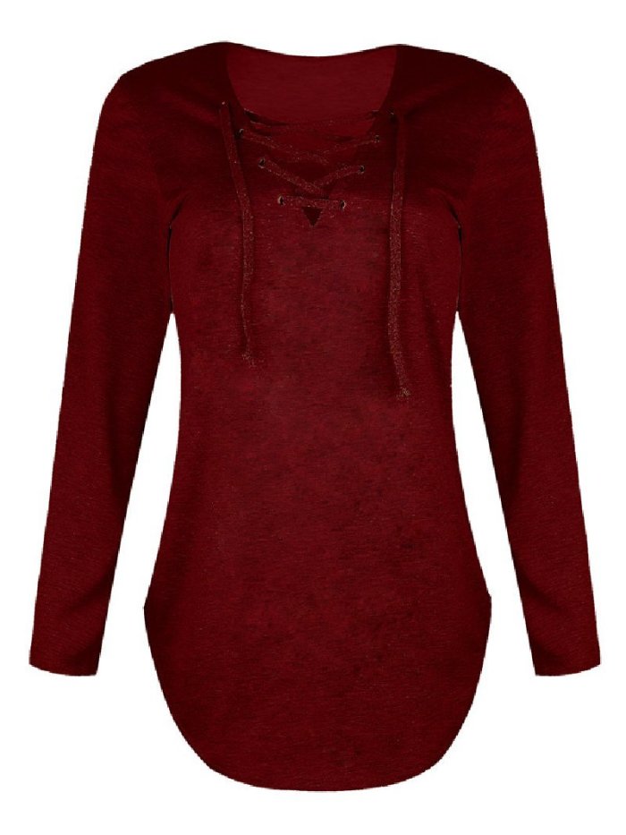 Autumn/Winternew Style Solid Color V-Neck Strapped Loose Top