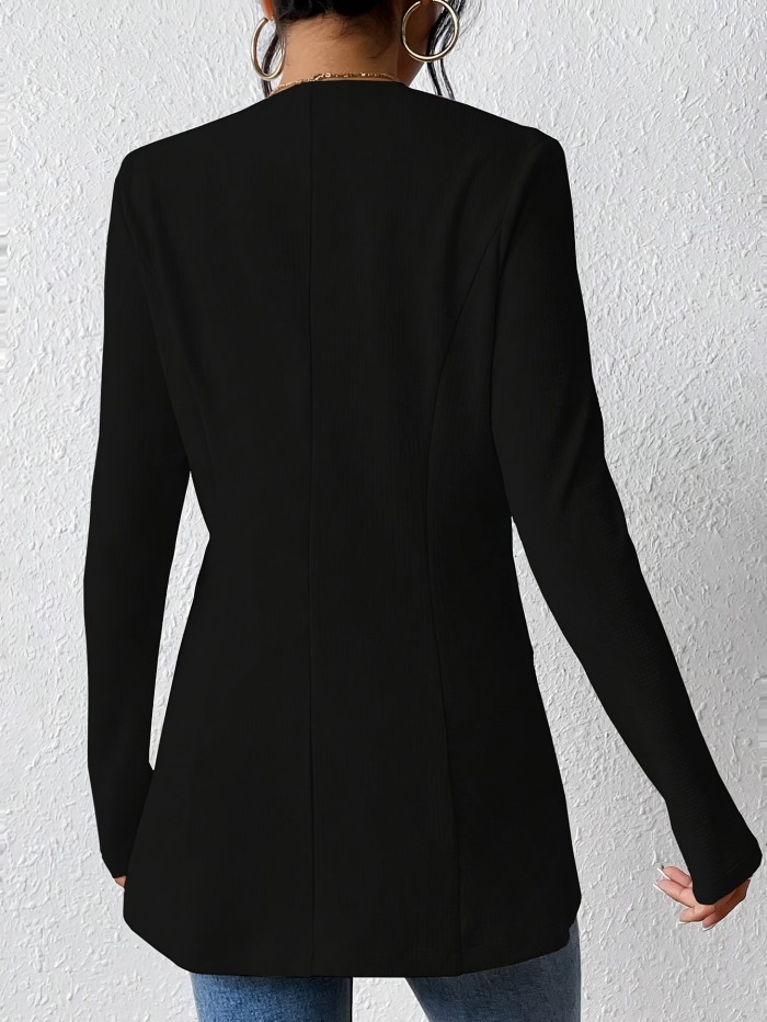 Elegant Solid Color Blazer For Women - Single Button, Long Sleeve, Open Front Outerwear With Stretch Fabric