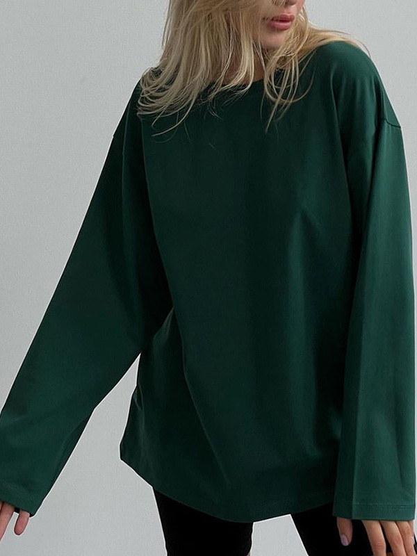 Solid Color Long-Sleeved Baggy Top
