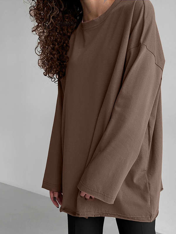 Solid Color Long-Sleeved Baggy Top