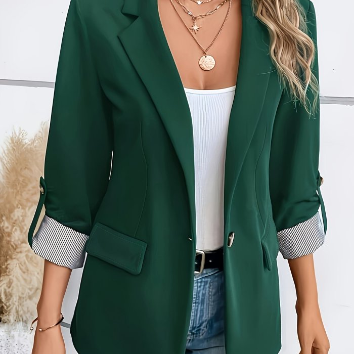 Stylish Notched Collar Long Sleeve Blazer - Elegant Office Wear with Button Front, Classic Fit, and Versatile Design for Women - Perfect for Work, Business, and Formal Events