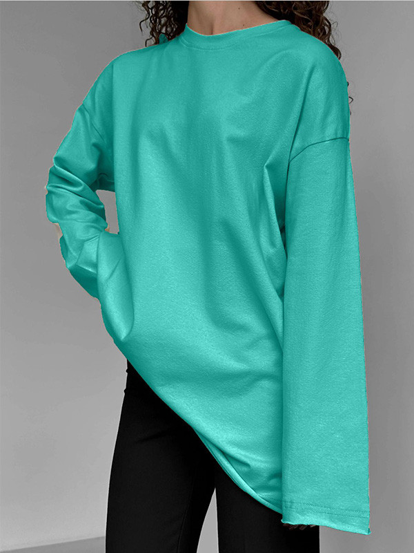 Solid Color Long-Sleeved Baggy Top