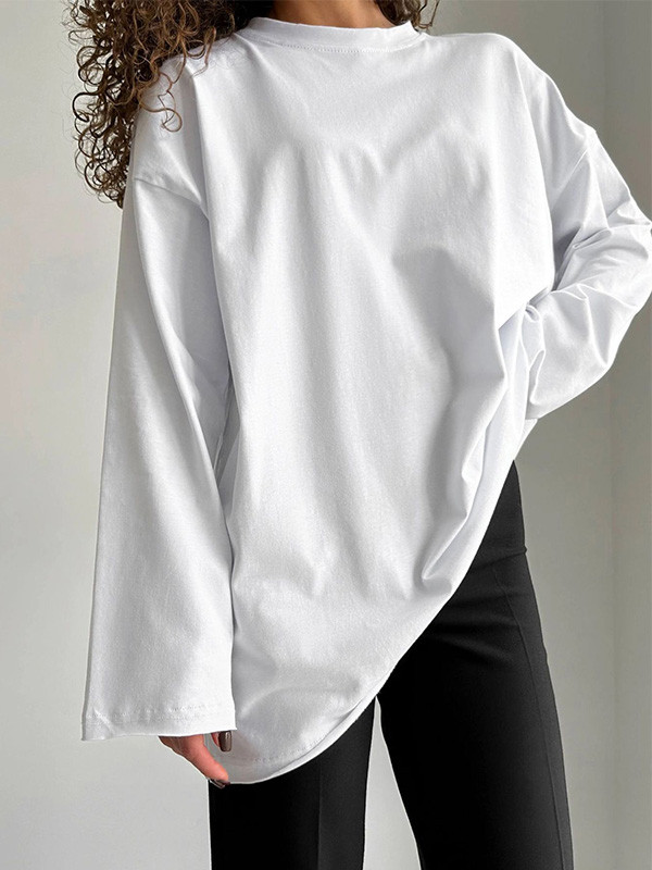 Solid Color Long-Sleeved Baggy Top
