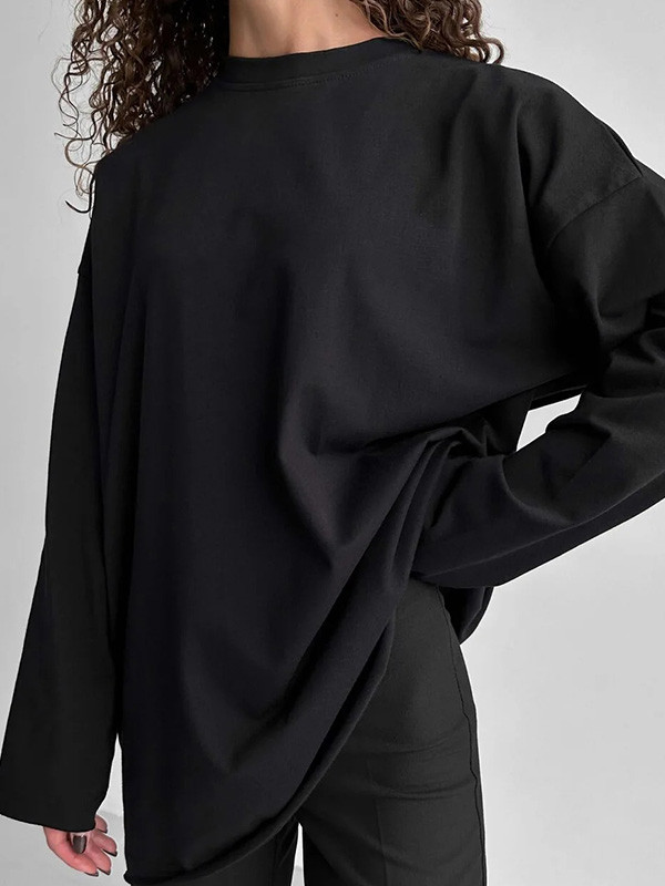 Solid Color Long-Sleeved Baggy Top