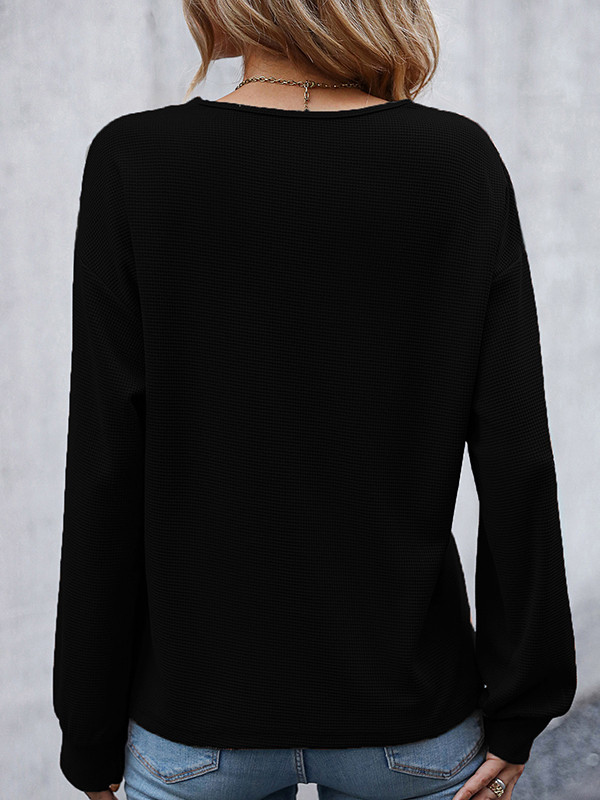 Long Sleeves Loose Buttoned Hollow Split-Joint V-Neck Sweater Tops