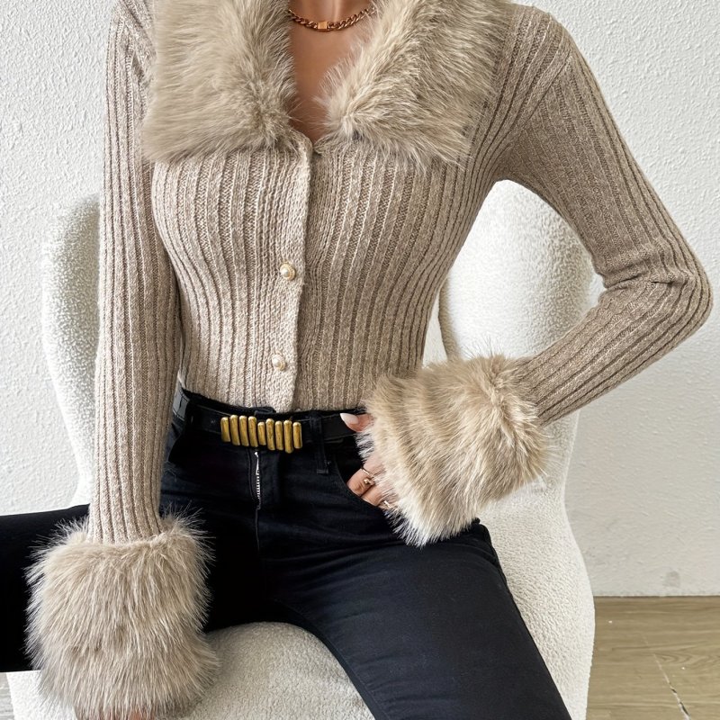 Elegant Long Sleeve Knit Cardigan With Pearl Buttons, Polyester Fabric, Open Front, Soft And Warm For Autumn And Winter