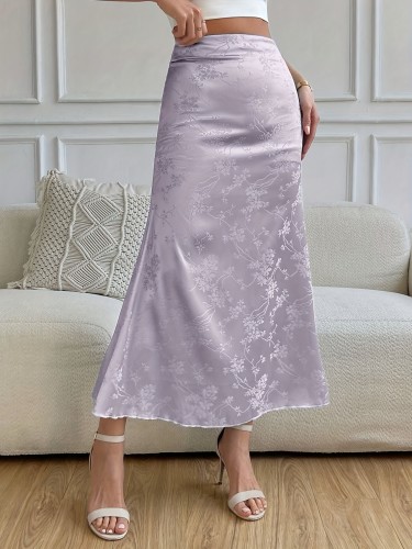 Floral Embroidered Ankle Length Skirt, Elegant Skirt For Spring & Summer, Women's Clothing