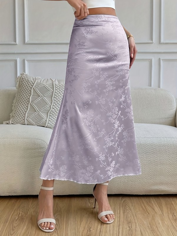 Floral Embroidered Ankle Length Skirt, Elegant Skirt For Spring & Summer, Women's Clothing