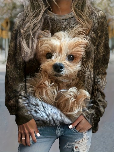 Animal Print Knitted Pullover Sweatshirt, Casual Long Sleeve Crew Neck Sweatshirt For Spring & Summer, Women's Clothing