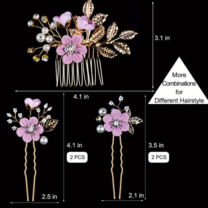 5 PCS Headpiece Golden Wedding Hair Accessories, Pearl Hair Clips, Bridal Flower Wedding Hair Pins, Jewelry with Rhinestone for Brides Bridesmaids Women, Christmas Halloween Wedding Gifts Romantic Lilac Purple
