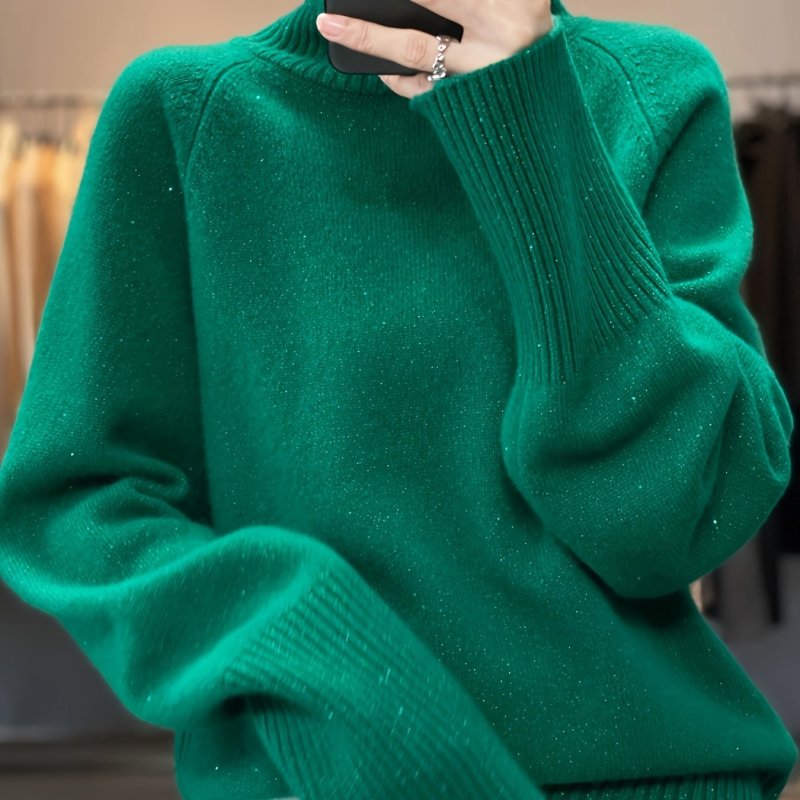 Cozy Plus-Size Turtleneck Sweater for Women - Thick, Soft Cashmere Blend, Long Sleeve, Casual Knit Pullover