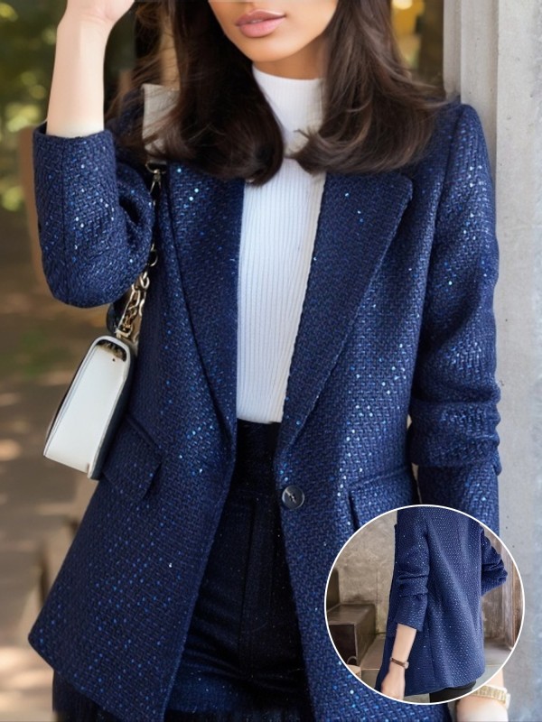 Solid Button Front Slim Blazer, Casual Long Sleeve Lapel Blazer For Office, Women's Clothing