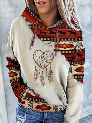 Stylish Aztec Tribal Print Hoodie - Vintage, Durable & Stretchy, Perfect for All Seasons with Kangaroo Pocket
