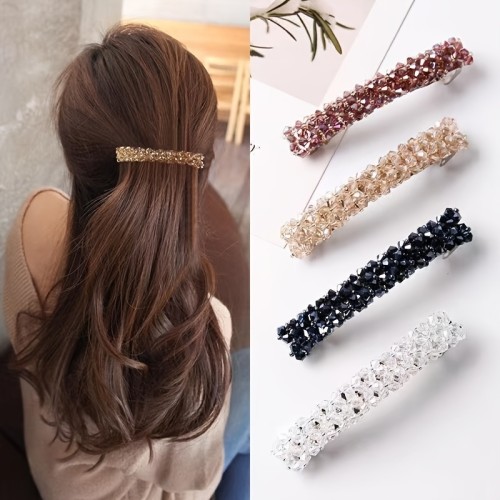 Elegant Crystal Rectangle Hair Clip - Golden Metal Barrette Hairpin Hair Accessories
