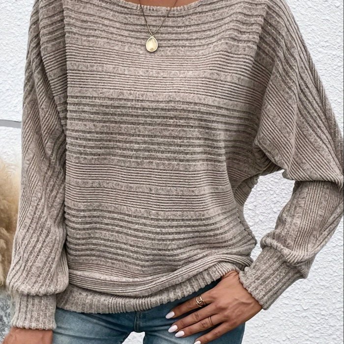 Womens Casual Batwing Sleeve Sweater - Comfy Pullover with Solid Crew Neck, Perfect for Everyday Wear