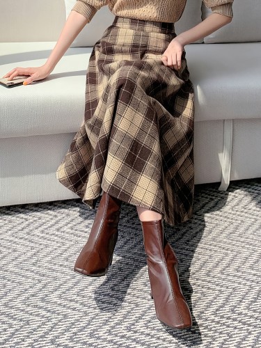 Vibrant Plaid High Waist A-Line Midi Skirt - Flattering, Elegant, and Comfortable Design for Spring and Fall - Women's Classic Clothing for Everyday Wear