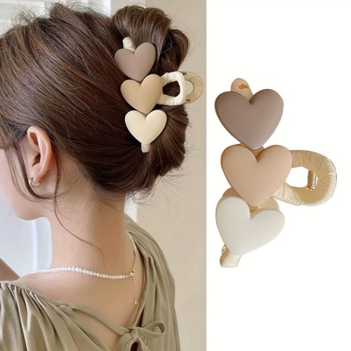 Heart-Shaped Hair Claw Clips - Sweet and Stylish Ponytail Holders for Women and