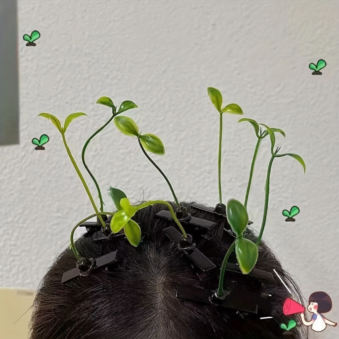 20pcs Plant Sprout Shaped Hair Clips - Green Bean Sprout Hairpins for Wedding, Bridal Shower, Birthday, and Graduation - Novelty Plastic Botanical Clamps for Christmas, Halloween, Thanksgiving Decor