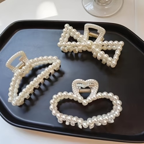 6 Pcs\u002FSet Faux Pearl Hair Claw Clips For Women, Hair Barrette Clamps For Thick Thin Hair, Fashion Hair Accessories Headwear Styling Tools