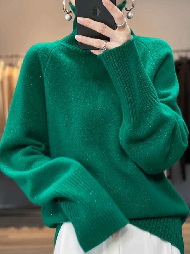 Cozy Plus-Size Turtleneck Sweater for Women - Thick, Soft Cashmere Blend, Long Sleeve, Casual Knit Pullover
