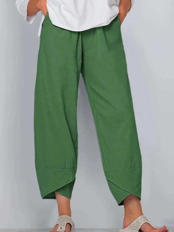 Comfy Elastic Waist Pocket Pants - Soft, Breathable, Relaxed Fit, Casual Solid Color Spring & Summer Pants for Women - Perfect for Daily Wear, Outdoor Activities, and Travel