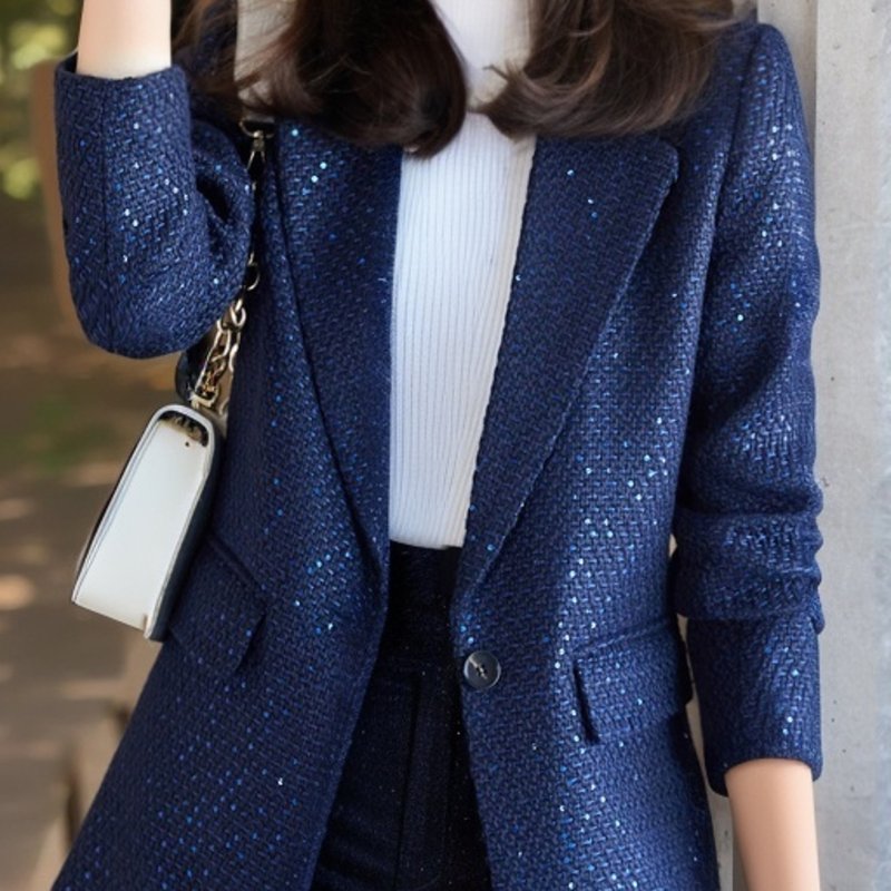 Solid Button Front Slim Blazer, Casual Long Sleeve Lapel Blazer For Office, Women's Clothing